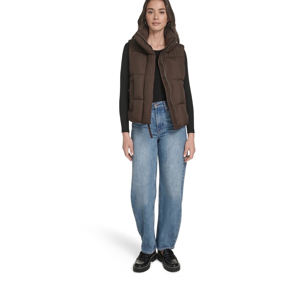 NWT Women's Stand Collar Puffer Vest In Brown, Size Large - Picture 6 of 10